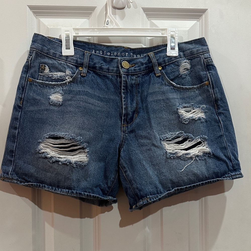 NWOT Articles Of Society Blue Ripped Jean Shorts size 26